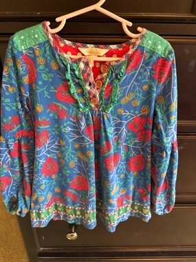 Matilda Jane Blue Floral Button-Front Tunic with Red Blooms